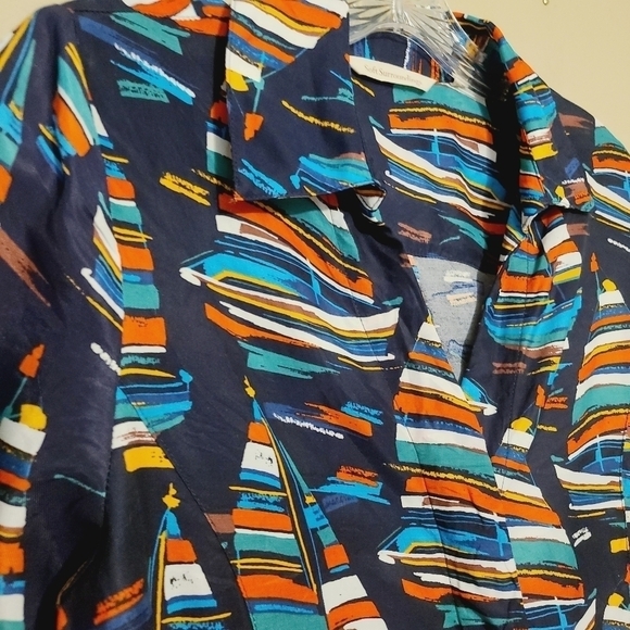 Soft Surroundings | Women's Sail Away Navy Blue Sailboat Blouse (Petite Small) - Picture 4 of 10